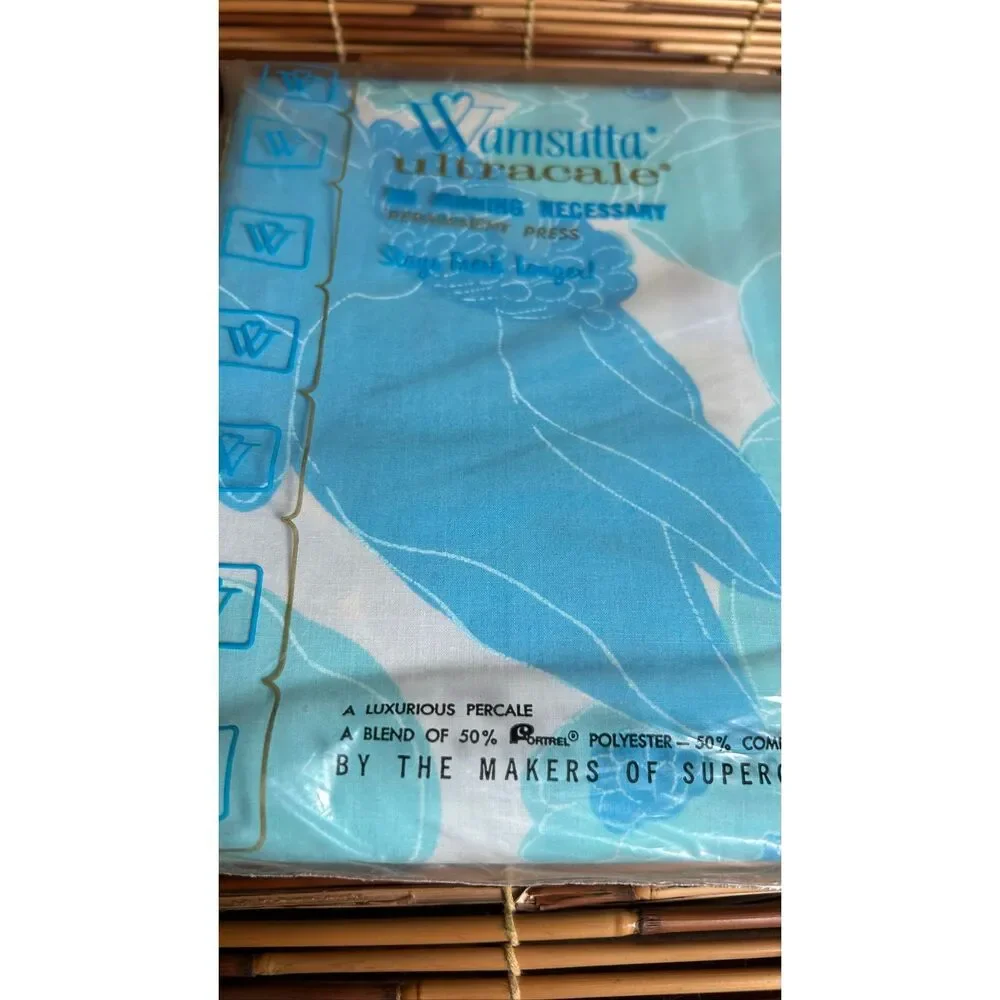 Wamsutta Double Flat Sheet NIP Vintage Floral Linen Blue Turquoise